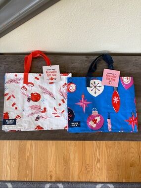 NWT Lot of Two Trader Joe's Reusable Holiday Gift Bags - Red/Blue/White/Pink